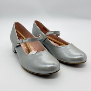Sonoma Mary Jane Dress Shoes Girls Size 4 Silver Metallic Block Heel Formal